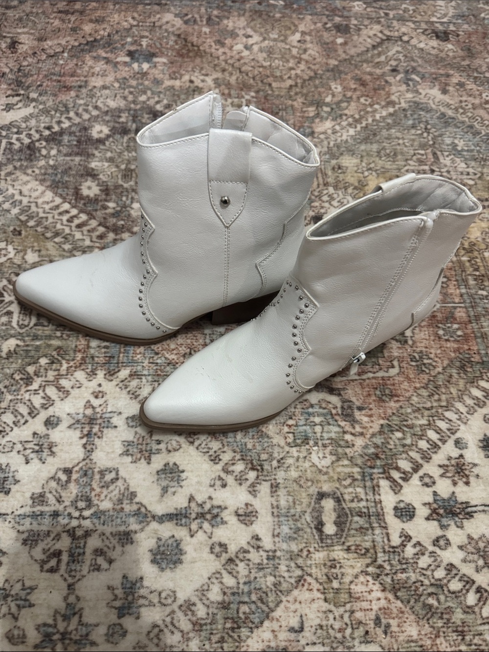 White Women's Western Ankle Boots - Stylish Pointed Toe